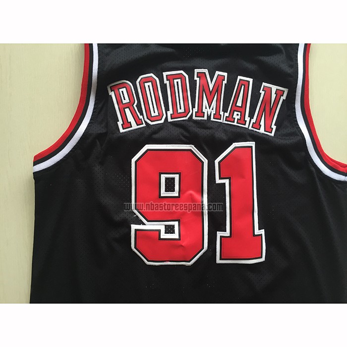 Camiseta Chicago Bulls Dennis Rodman NO 91 Mitchell & Ness Negro